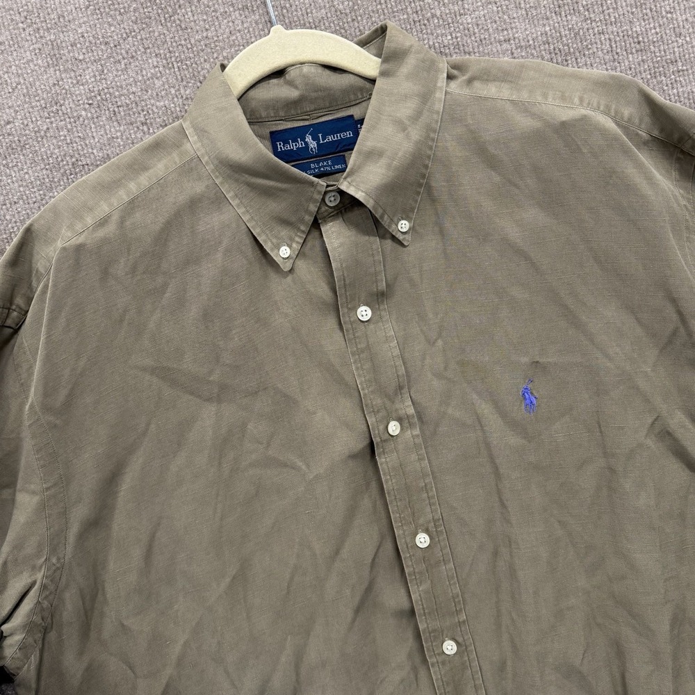 Ralph Lauren Blake Men's Brown Silk Linen Button-Down Shirt XL Blue Pony